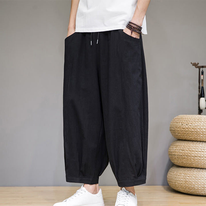 Buddha Stones Simple Cotton Men's Cropped Capri Harem Pants With Pockets - image 20