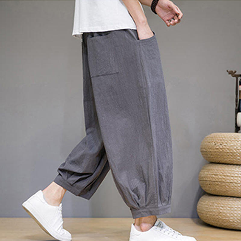 Buddha Stones Simple Cotton Men's Cropped Capri Harem Pants With Pockets - image 4