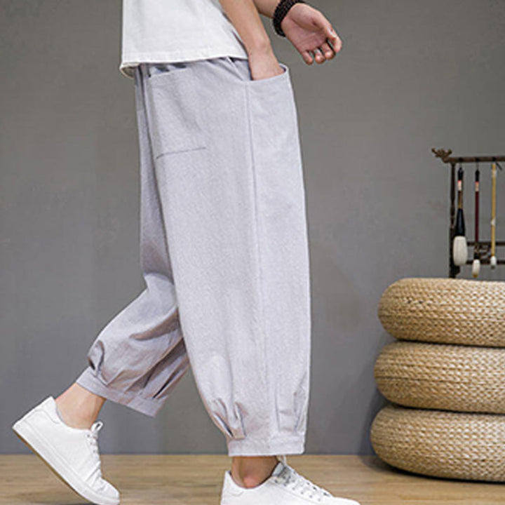 Buddha Stones Simple Cotton Men's Cropped Capri Harem Pants With Pockets - image 13