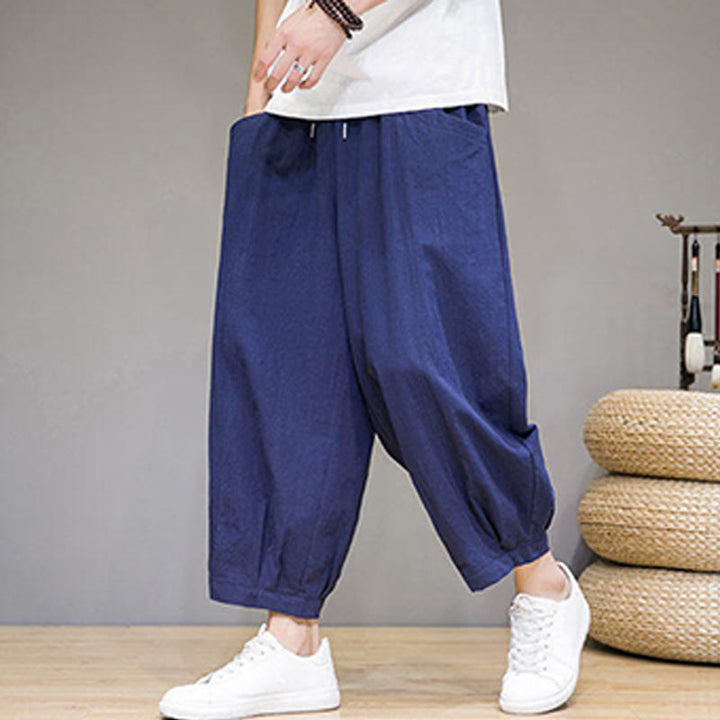 Buddha Stones Simple Cotton Men's Cropped Capri Harem Pants With Pockets - image 35