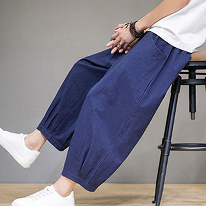 Buddha Stones Simple Cotton Men's Cropped Capri Harem Pants With Pockets - image 37