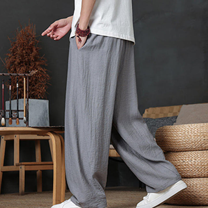 Buddha Stones Casual Plain Color Drawstring Design Men's Pants With Pockets - image 22