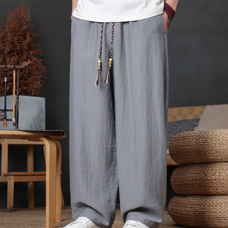 Buddha Stones Casual Plain Color Drawstring Design Men's Pants With Pockets - image 25