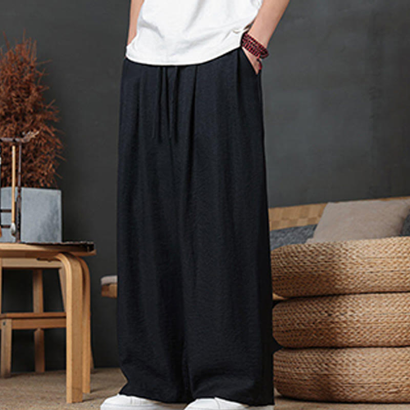 Buddha Stones Casual Plain Color Drawstring Design Men's Pants With Pockets - image 36