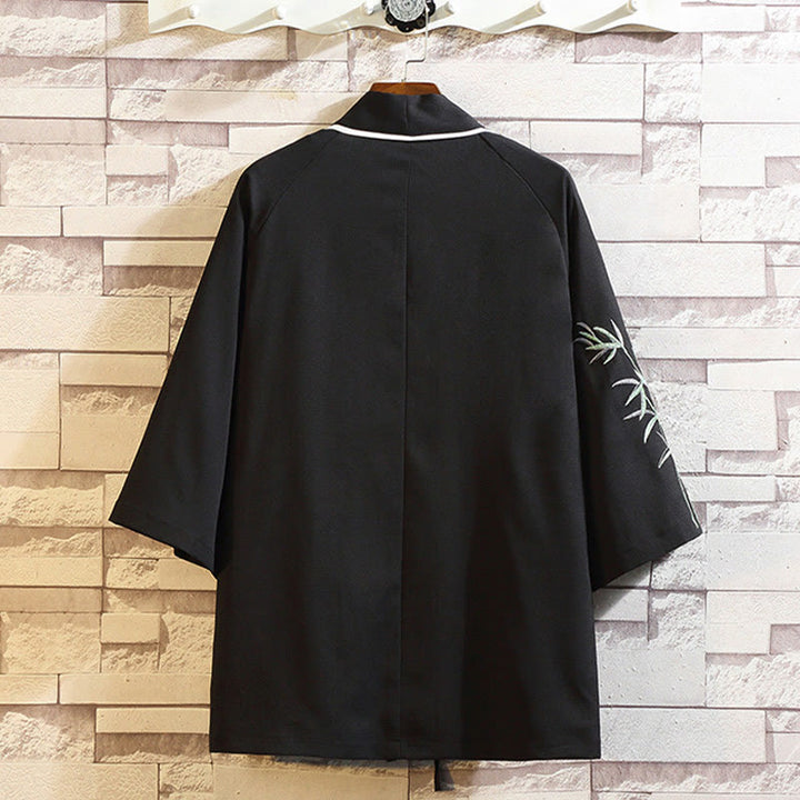 Buddha Stones Embroidery Dragon Phoenix Auspicious Cloud Waves Leaves Cranes Open Front Jacket Men's Kimono - image 15