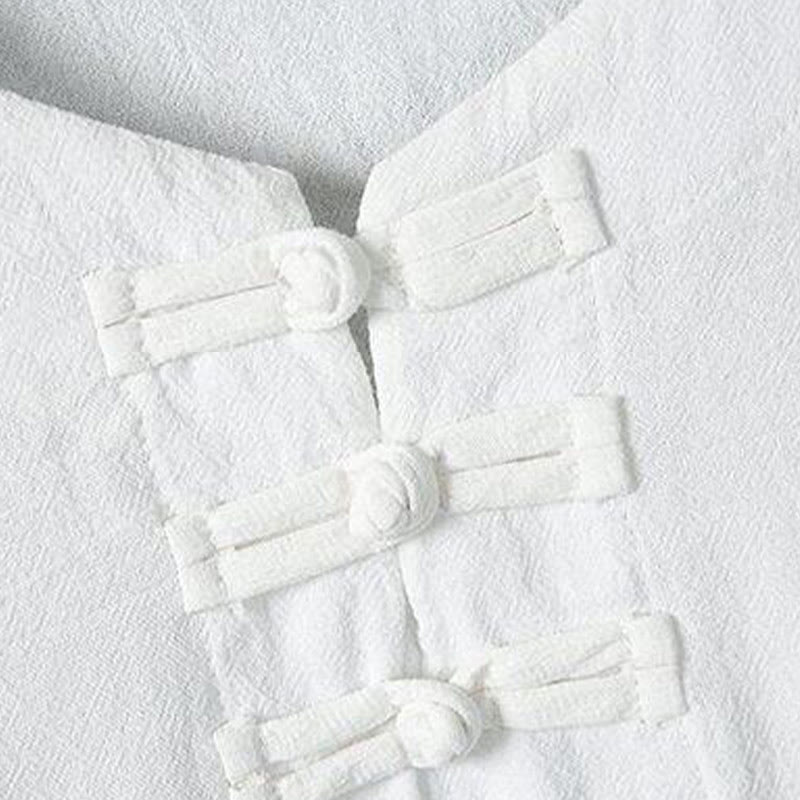 Buddha Stones Summer Frog-Button Yellow Bamboo Leaves Half Sleeve Men's Linen Shirt - image 3