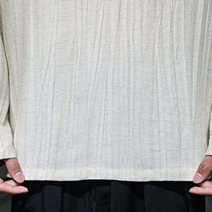 Buddha Stones Plain V-Neck Long Sleeve Men's Linen Shirt - image 19