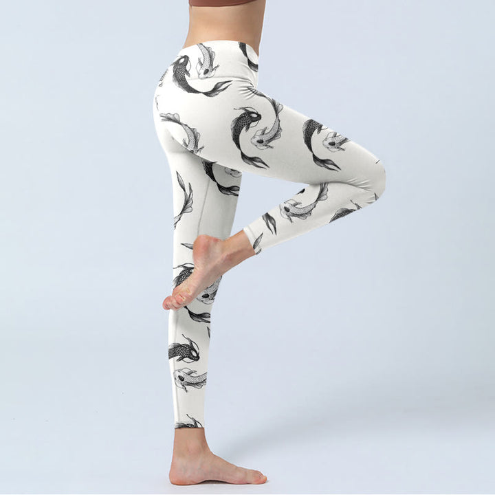 Buddha Stones YinYang Koi Fish Pattern Print Gym Leggings Women's Yoga Pants - image 4