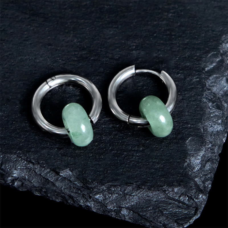 Buddha Stones "Sending Calm and Elegance"Titanium Steel Jade Earrings Includes Gift Message Card - image 3