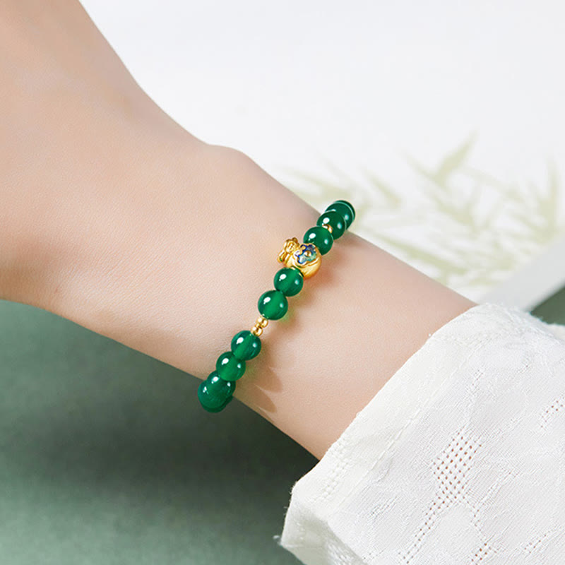 Buddha Stones 999 Sterling Silver Lucky Bag Green Chalcedony Calm Bracelet - image 7