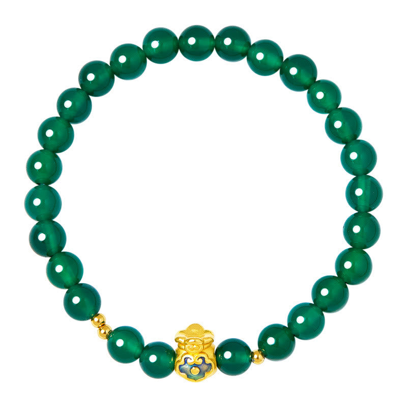 Buddha Stones 999 Sterling Silver Lucky Bag Green Chalcedony Calm Bracelet - image 10