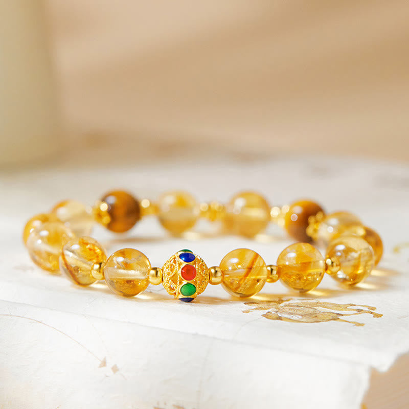 Buddha Stones 925 Sterling Silver Fu Character Citrine Tiger Eye Protection Bracelet - image 1