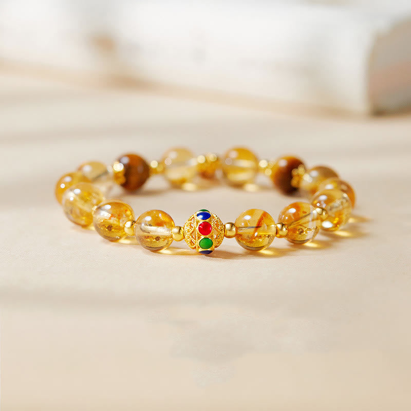 Buddha Stones 925 Sterling Silver Fu Character Citrine Tiger Eye Protection Bracelet - Citrine (Wrist Circumference:17-19cm) - image 0