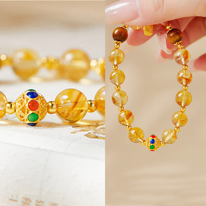 Buddha Stones 925 Sterling Silver Fu Character Citrine Tiger Eye Protection Bracelet - image 4