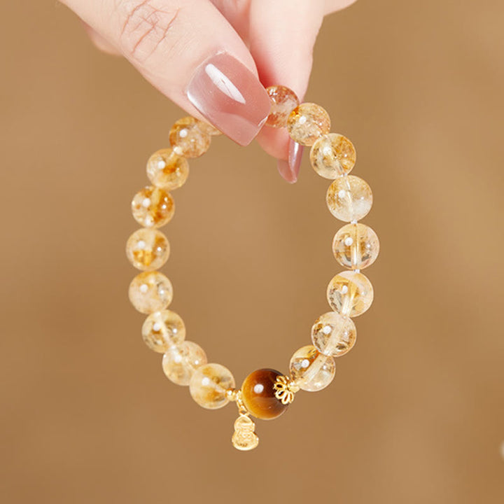 Buddha Stones 925 Sterling Silver Gourd Fu Character Citrine Tiger Eye Prosperity Bracelet - image 3