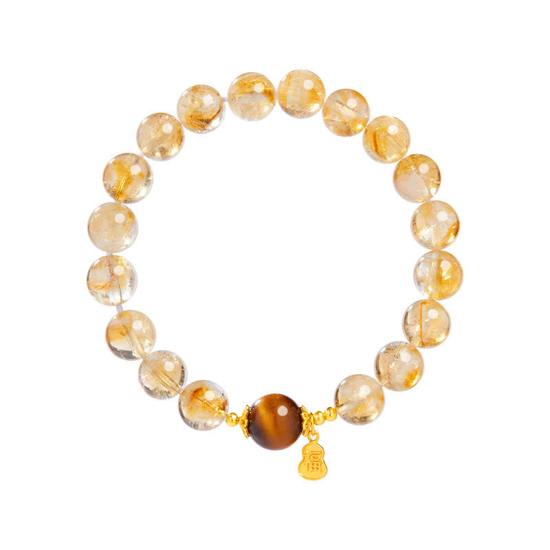Buddha Stones 925 Sterling Silver Gourd Fu Character Citrine Tiger Eye Prosperity Bracelet - image 4