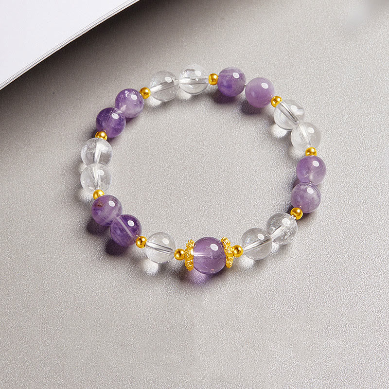 Buddha Stones 925 Sterling Silver Natural Amethyst White Crystal Balance Bracelet - image 1