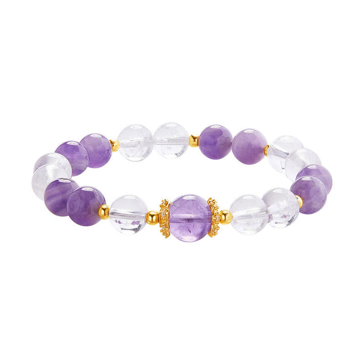 Buddha Stones 925 Sterling Silver Natural Amethyst White Crystal Balance Bracelet - image 11