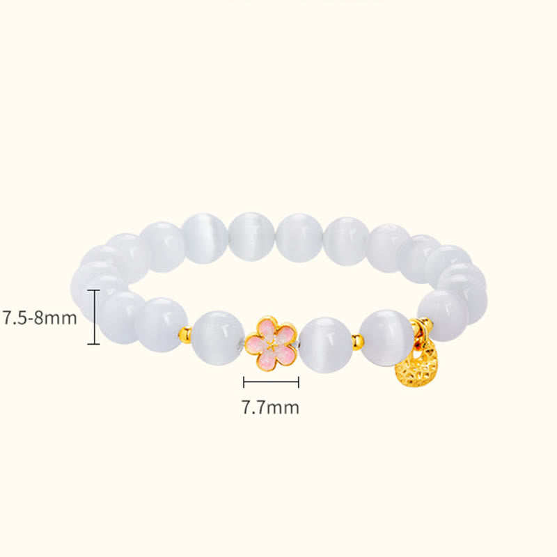 Buddha Stones 925 Sterling Silver Natural Peach Blossom White Cat's Eye Positive Bracelet - image 4