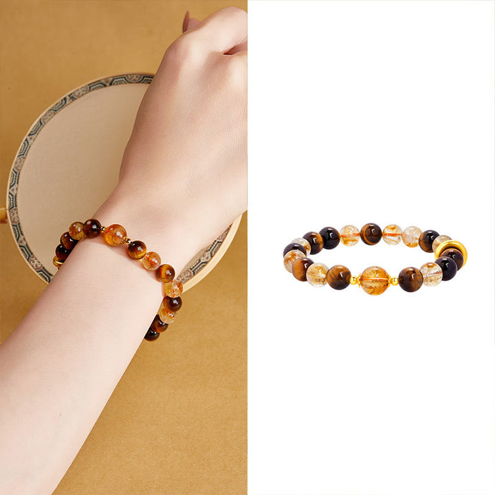 Buddha Stones 999 Sterling Silver Natural Citrine Tiger Eye Peace Buckle Protection Bracelet - image 11