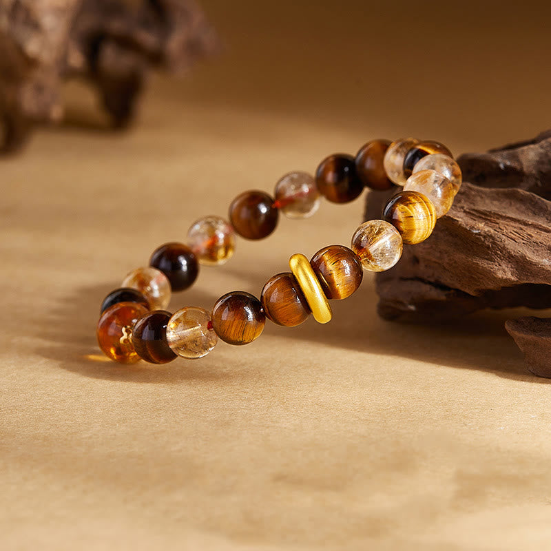 Buddha Stones 999 Sterling Silver Natural Citrine Tiger Eye Peace Buckle Protection Bracelet - image 1