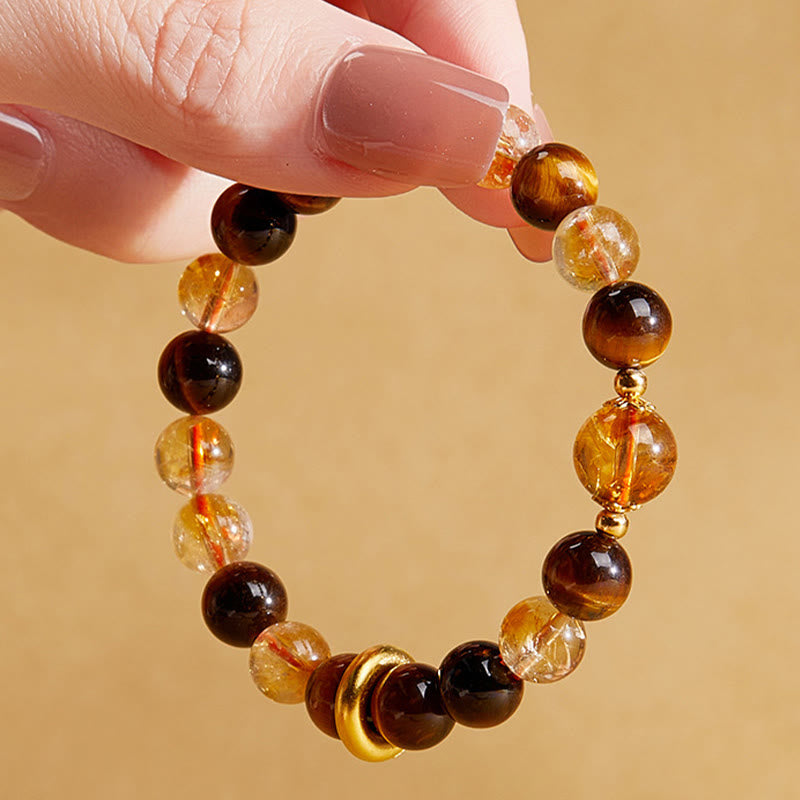 Buddha Stones 999 Sterling Silver Natural Citrine Tiger Eye Peace Buckle Protection Bracelet - image 3