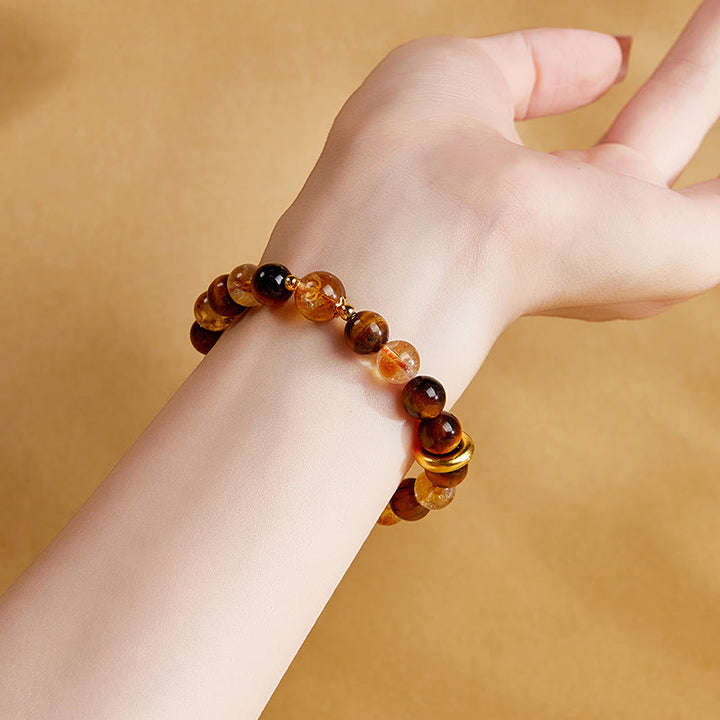 Buddha Stones 999 Sterling Silver Natural Citrine Tiger Eye Peace Buckle Protection Bracelet - image 9