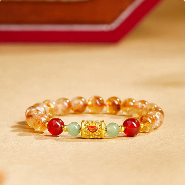 Buddha Stones 999 Sterling Silver Natural Citrine Red Agate Hetian Jade Beads Protection Bracelet - image 3