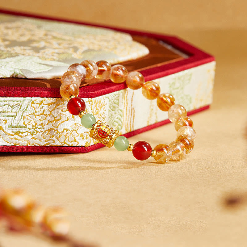 Buddha Stones 999 Sterling Silver Natural Citrine Red Agate Hetian Jade Beads Protection Bracelet - image 1