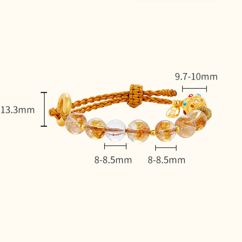Buddha Stones 925 Sterling Silver Natural Citrine White Crystal Peace Buckle Meaning Fu Character Protection Braided String Bracelet - image 9