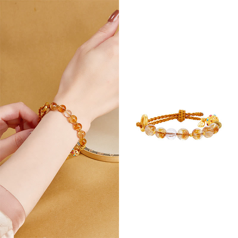 Buddha Stones 925 Sterling Silver Natural Citrine White Crystal Peace Buckle Meaning Fu Character Protection Braided String Bracelet - image 12