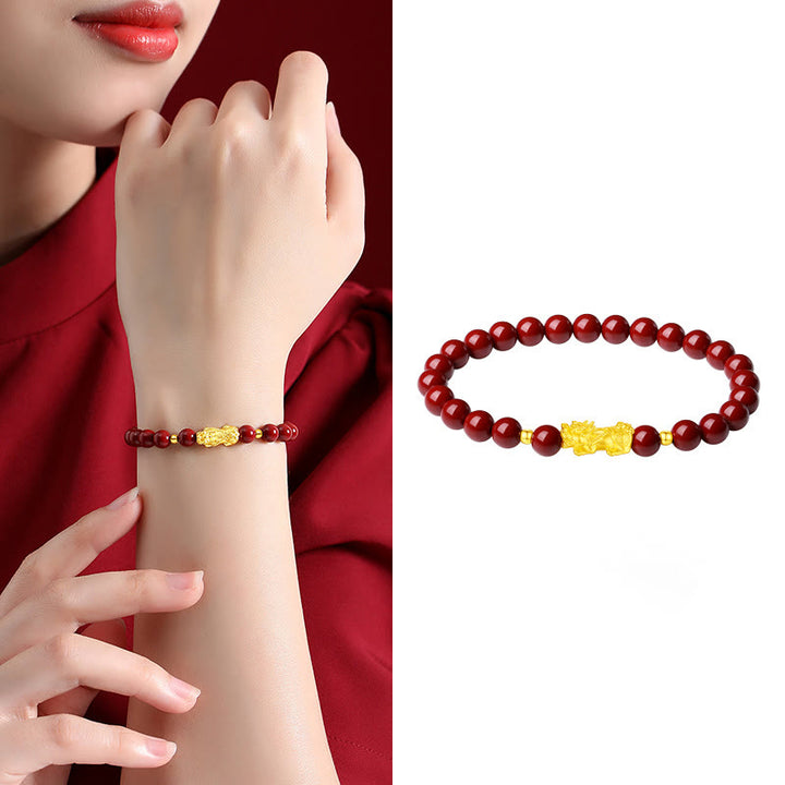 Buddha Stones 999 Gold 5D Hard Gold Cinnabar PiXiu Calm Bracelet - image 9
