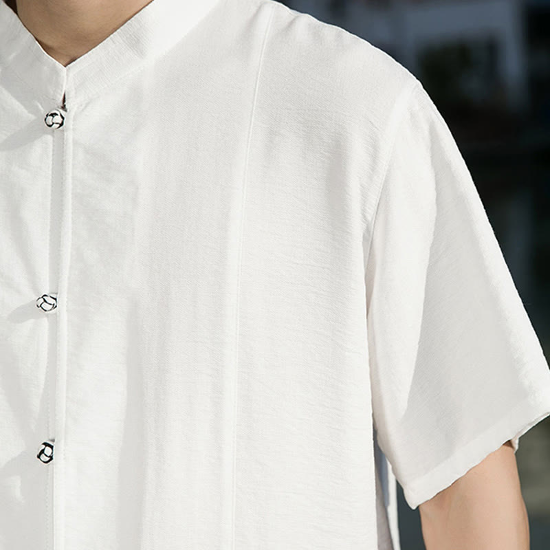 Buddha Stones Summer Solid Color Front Button Design Men's Half Sleeve Cotton Shirt - image 10