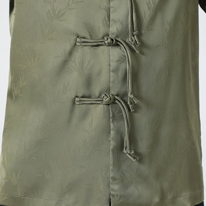 Buddha Stones Spring Jacquard Bamboo Leaves Pattern Chinese Frog-Button Design Men's Long Sleeve Shirt - image 9