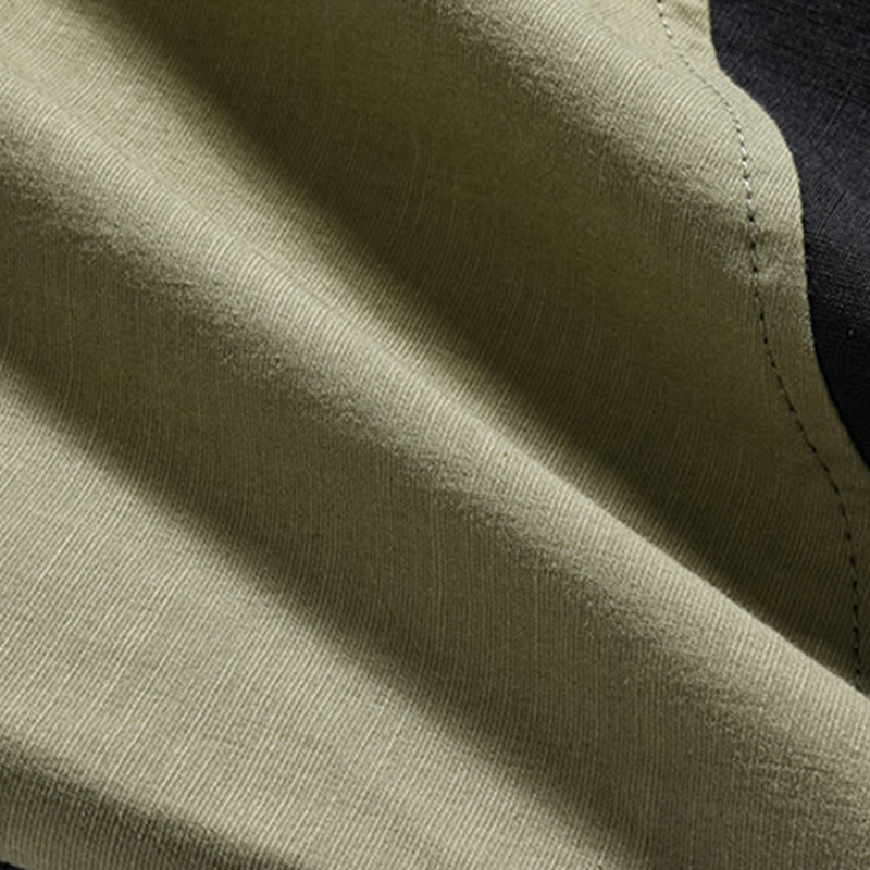 Buddha Stones Spring Color Contrast Chinese Frog-Button Design Men's Half Sleeve Cotton Linen Shirt - image 9