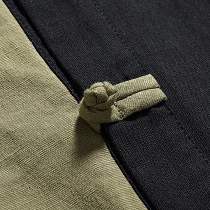 Buddha Stones Casual Color Matching Chinese Frog-Button Design Tang Suit Men's Half Sleeve Cotton Linen Shirt - image 28