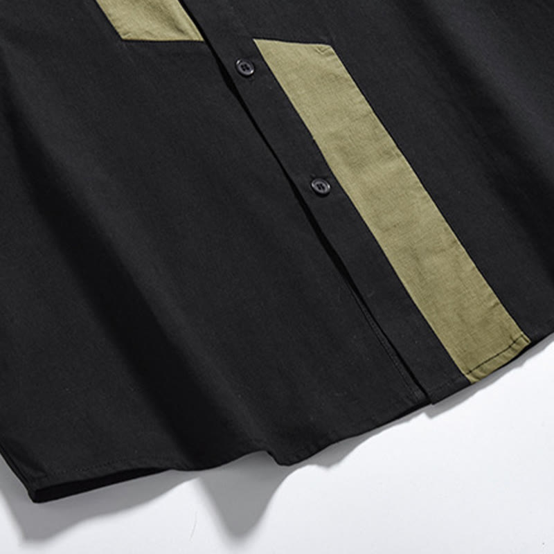 Buddha Stones Casual Color Matching Chinese Frog-Button Design Tang Suit Men's Half Sleeve Cotton Linen Shirt - image 29