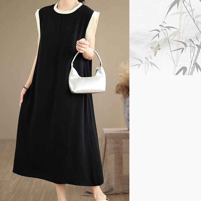 Buddha Stones Pure Color Slit Design Sleeveless Cotton Midi Dress With Pockets - image 6