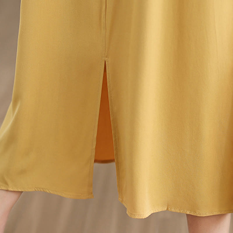 Buddha Stones Pure Color Slit Design Sleeveless Cotton Midi Dress With Pockets - image 35