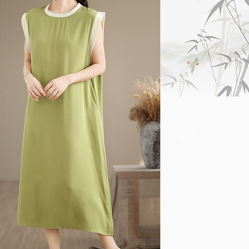 Buddha Stones Pure Color Slit Design Sleeveless Cotton Midi Dress With Pockets - image 19