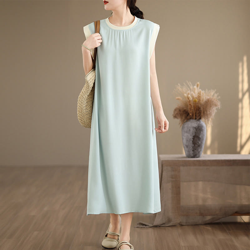 Buddha Stones Pure Color Slit Design Sleeveless Cotton Midi Dress With Pockets - PaleTurquoise - US12，UK/AU16，EU44 (2XL) - image 20
