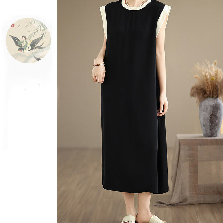 Buddha Stones Pure Color Slit Design Sleeveless Cotton Midi Dress With Pockets - image 5