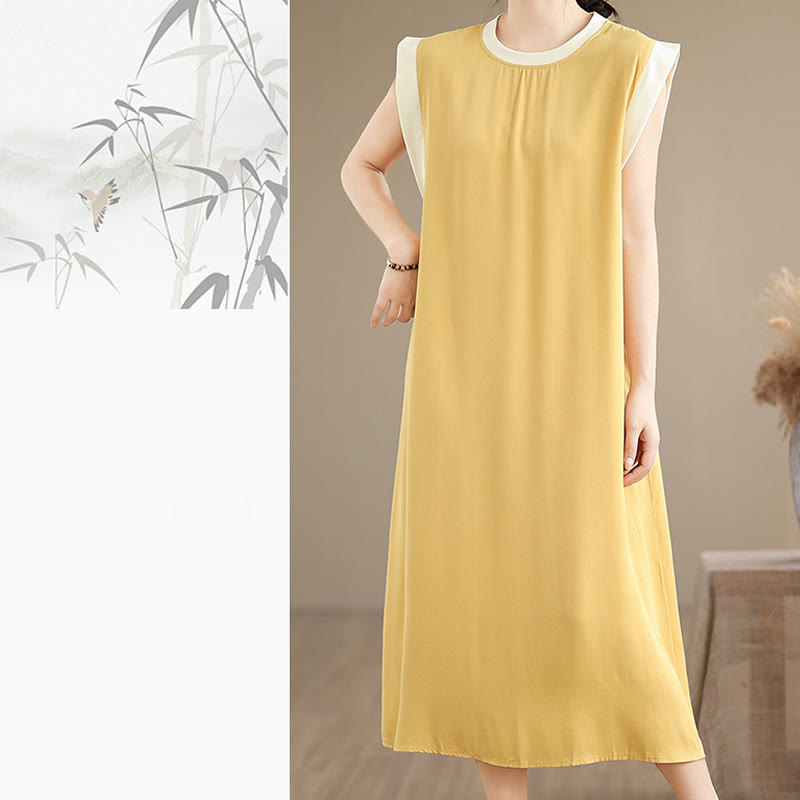 Buddha Stones Pure Color Slit Design Sleeveless Cotton Midi Dress With Pockets - image 36