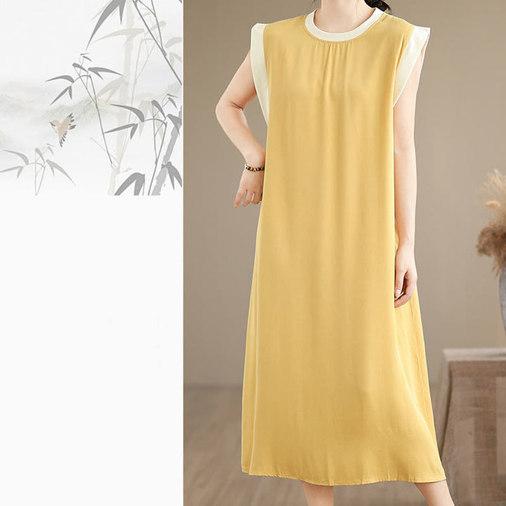 Buddha Stones Pure Color Slit Design Sleeveless Cotton Midi Dress With Pockets - image 36