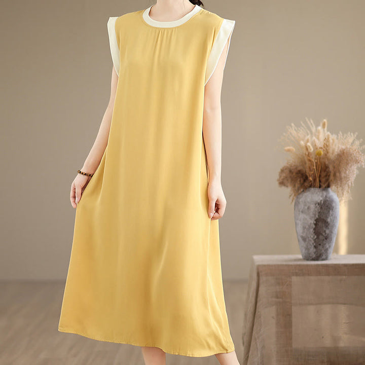 Buddha Stones Pure Color Slit Design Sleeveless Cotton Midi Dress With Pockets - image 30