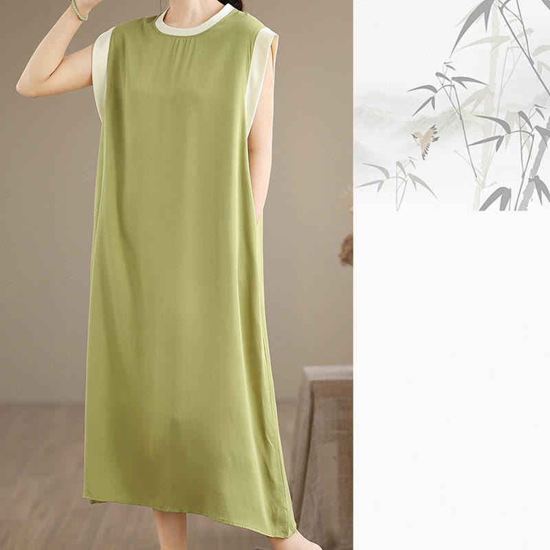 Buddha Stones Pure Color Slit Design Sleeveless Cotton Midi Dress With Pockets - image 18
