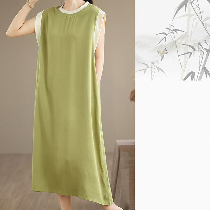 Buddha Stones Pure Color Slit Design Sleeveless Cotton Midi Dress With Pockets - image 18