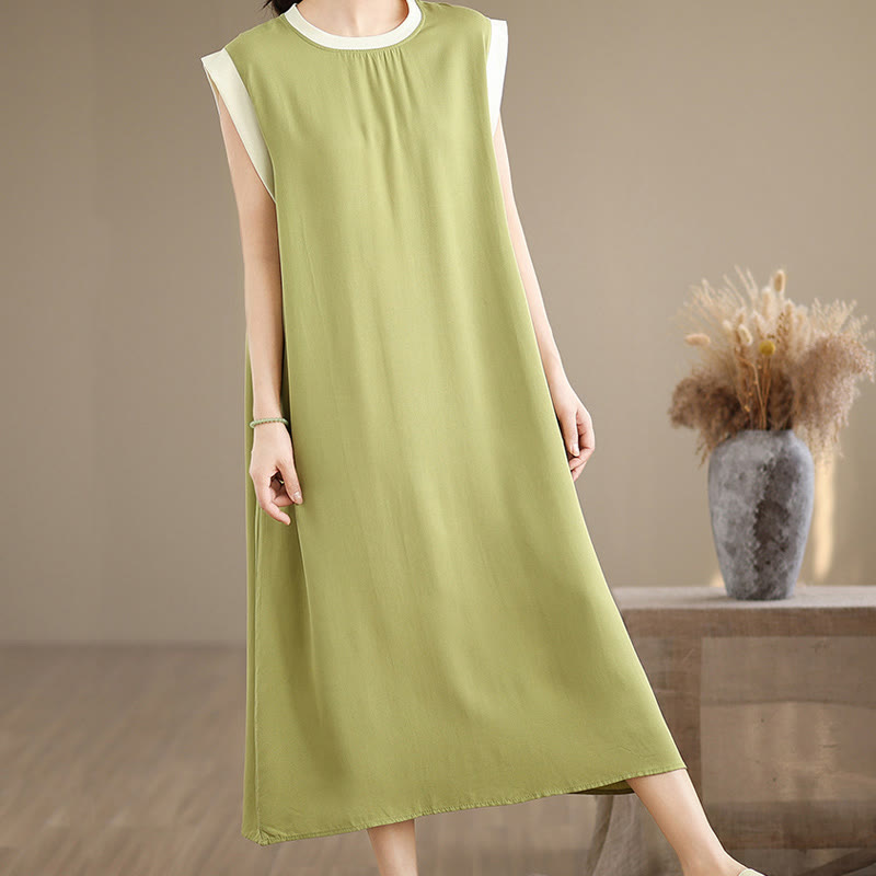 Buddha Stones Pure Color Slit Design Sleeveless Cotton Midi Dress With Pockets - image 14