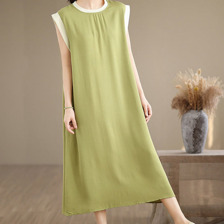 Buddha Stones Pure Color Slit Design Sleeveless Cotton Midi Dress With Pockets - image 14