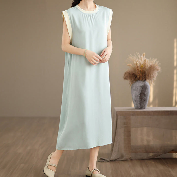 Buddha Stones Pure Color Slit Design Sleeveless Cotton Midi Dress With Pockets - image 23